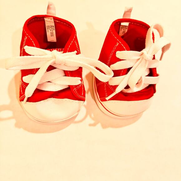 Build A Bear Clothing BAB Red & White Canvas Hi Tops Sneakers Shoes Red Logo - Picture 5 of 7